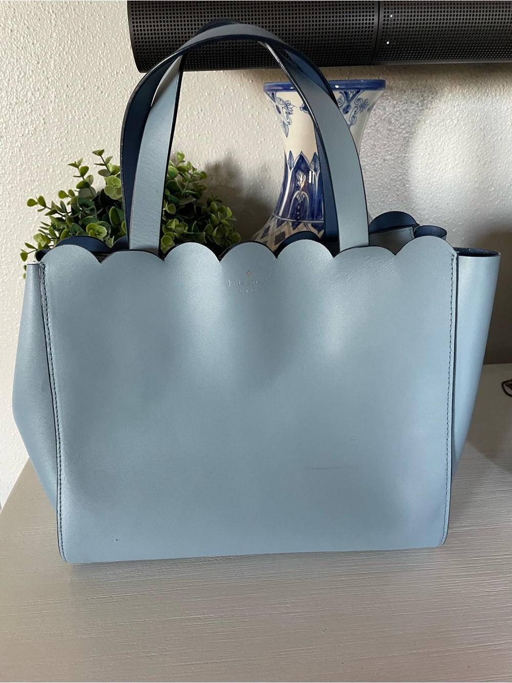 Kate Spade Scalloped edge Magnolia street Mina tote with handle Light baby blue